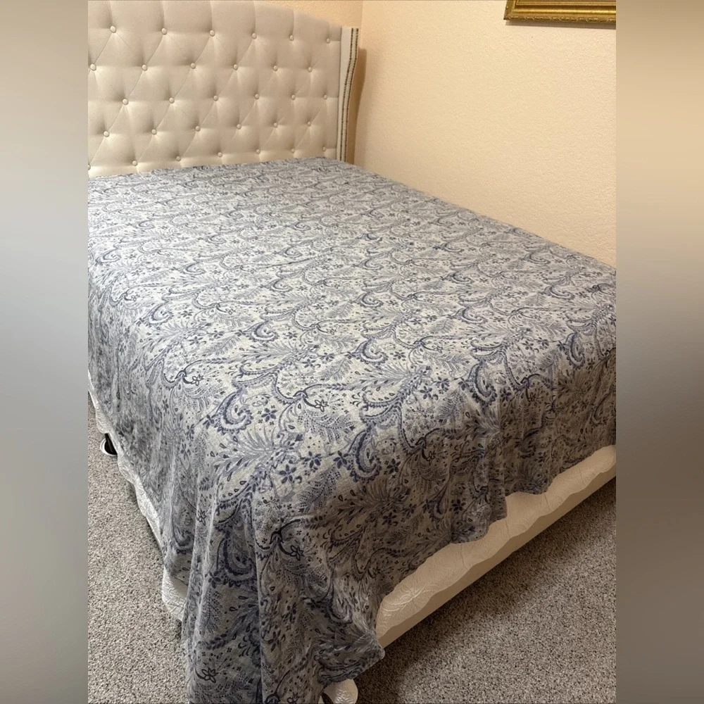 Ethan Allen Queen Duvet Cover Blue Gray Paisley 90